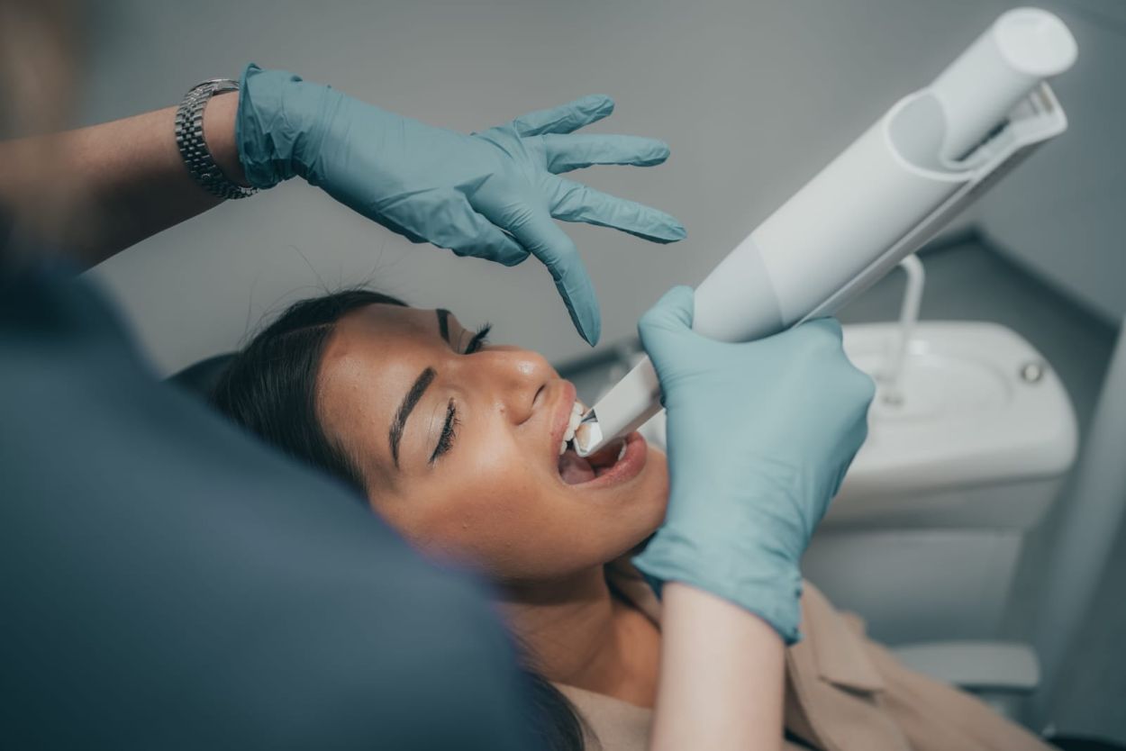 Dentist examining a patient